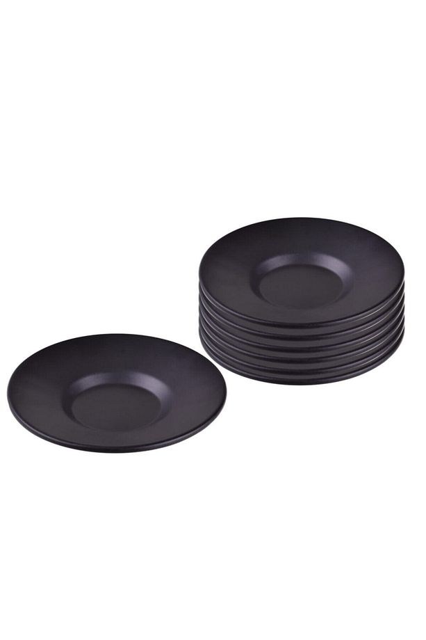 6 Adet Mat Siyah Metal Çay Tabağı - 1