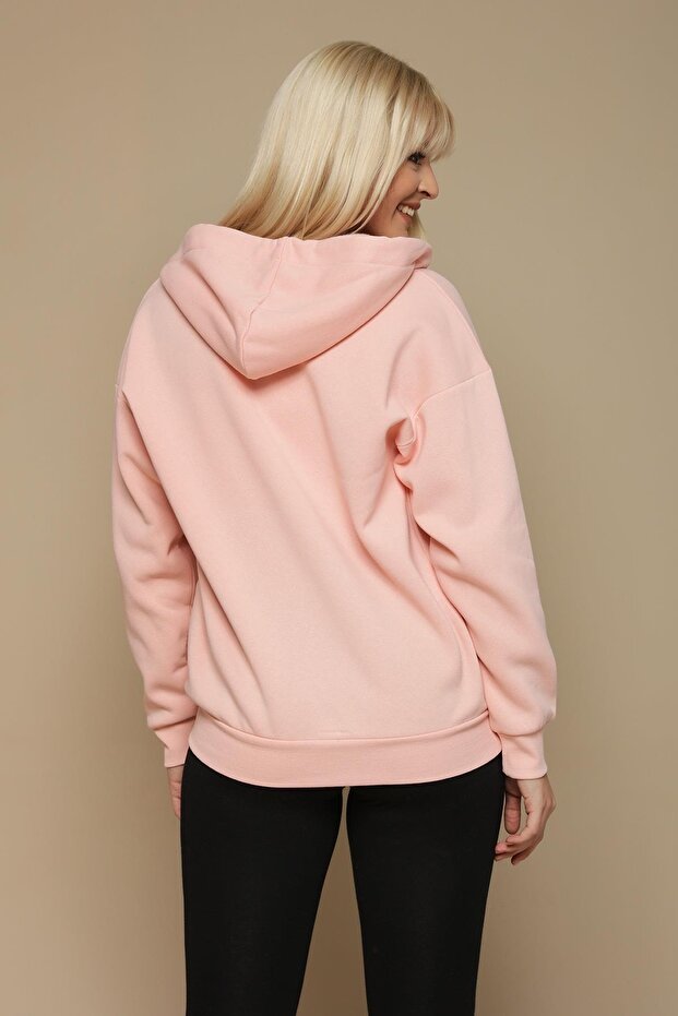 Hanorac pentru damă, cu glugă, cu fermoar - 4