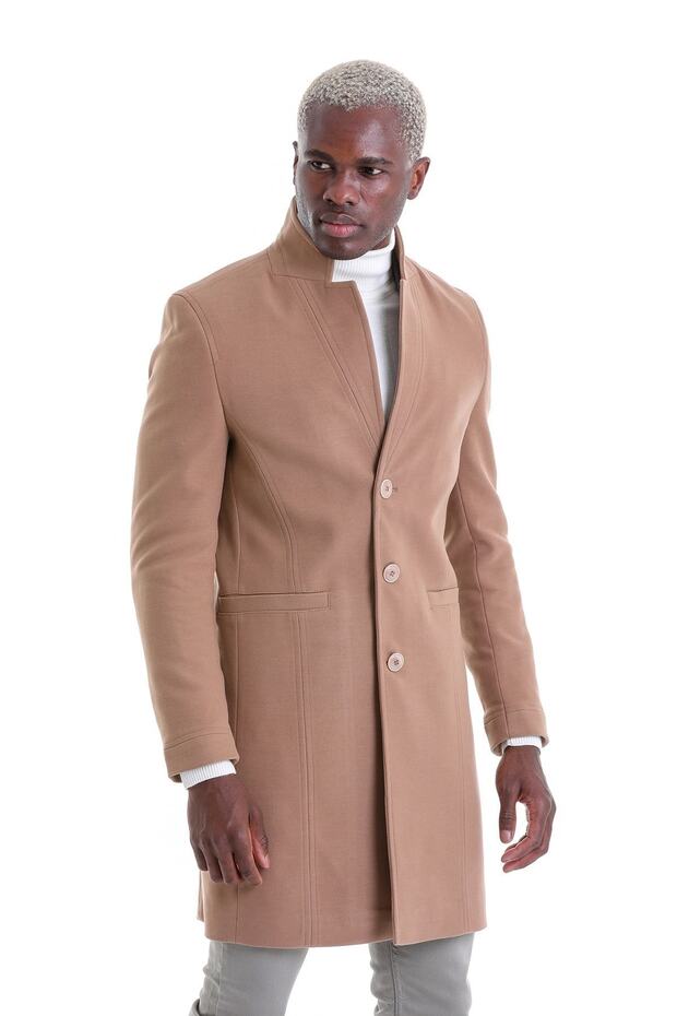 Camel Regular Fit Düz Mono Yaka Palto - 3