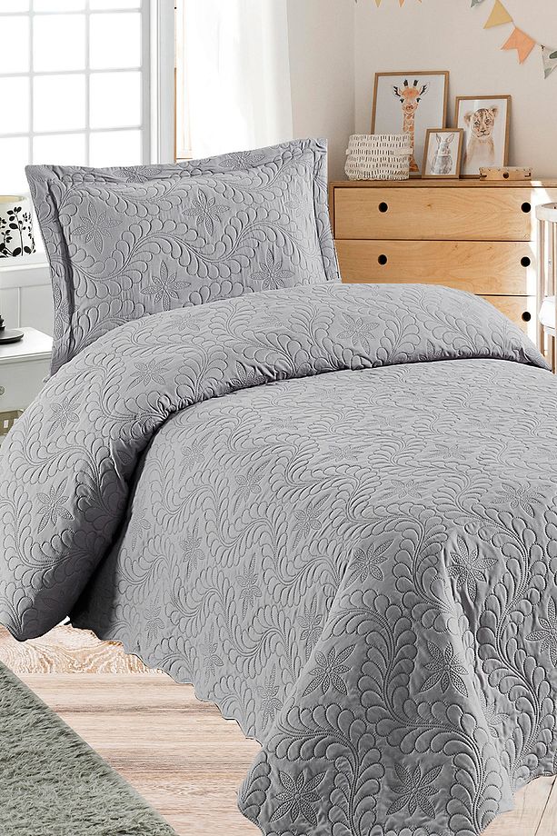 Ivy Gri Tek Kişilik Microfiber Kapitone Yatak Örtüsü - 1