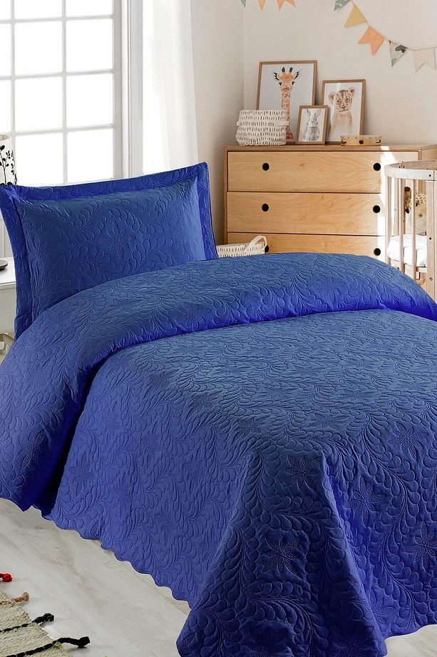 Ivy Lacivert Tek Kişilik Microfiber Kapitone Yatak Örtüsü - 1