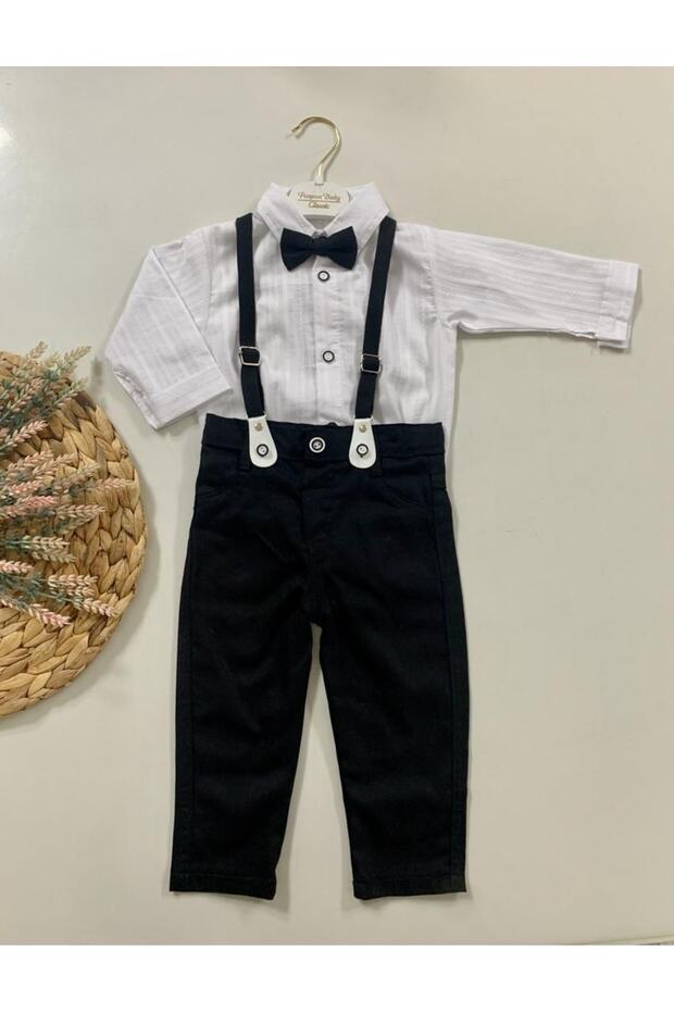 Boy's Snap-On Shirt Trousers Bow Tie Set Children's Holiday