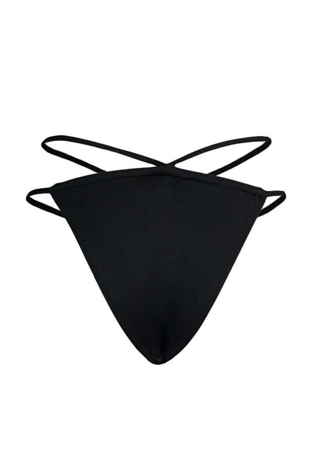 Siyah Tünelli High Leg Brazilian Bikini Altı TBESS22BA0159 - 8