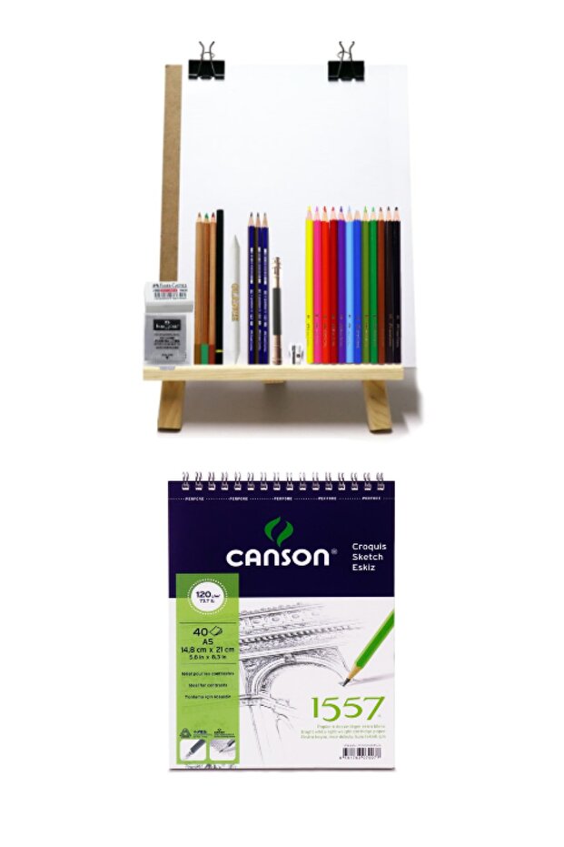 مجموعة رسم رسم بالقلم الرصاص مجموعة حامل سطح المكتب Duralite مجموعة Canson Sketch Drawing Pad A5 120 Gr