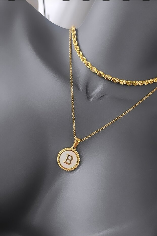 Sedefli Çelik Harf Kolye-b - 1