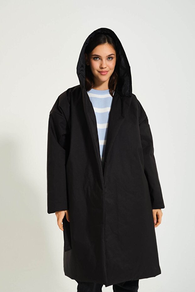 Kapuşonlu, Oversize Puffer Mont - 4