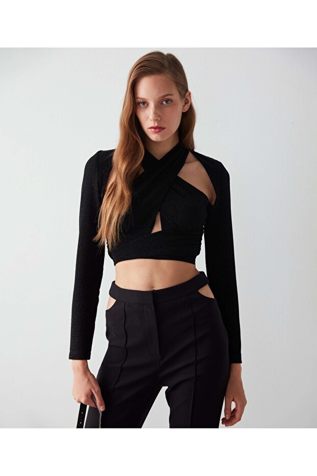 Silberne Crop-Bluse - 1