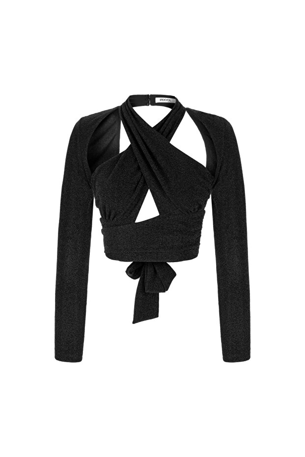 Silberne Crop-Bluse - 5