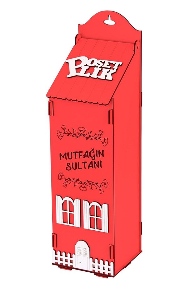 Ahşap Dekoratif Mutfak Için Poşetlik Saklama Kutusu Kırmızı - 1