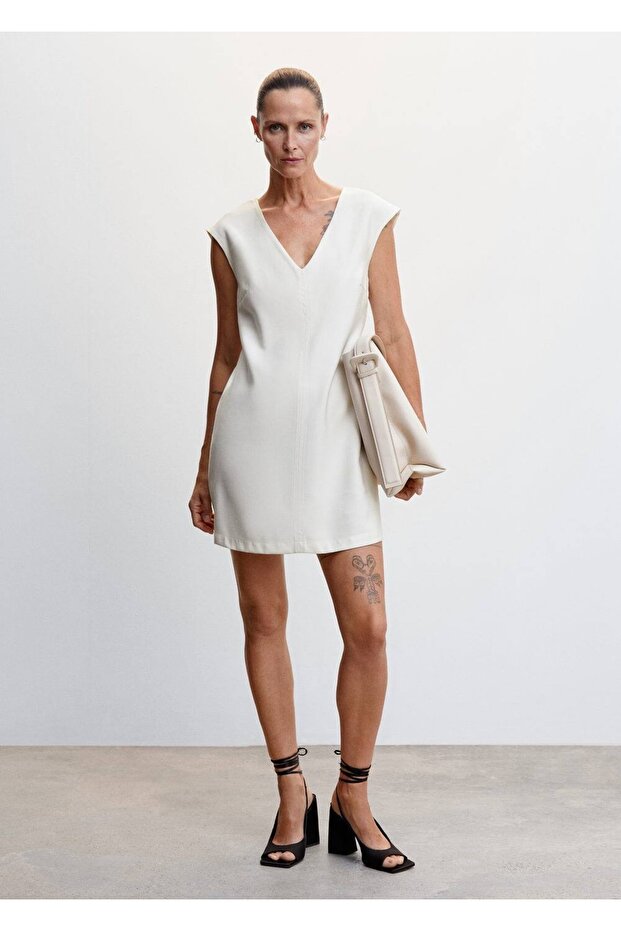 V Yakalı Kısa Elbise - 2