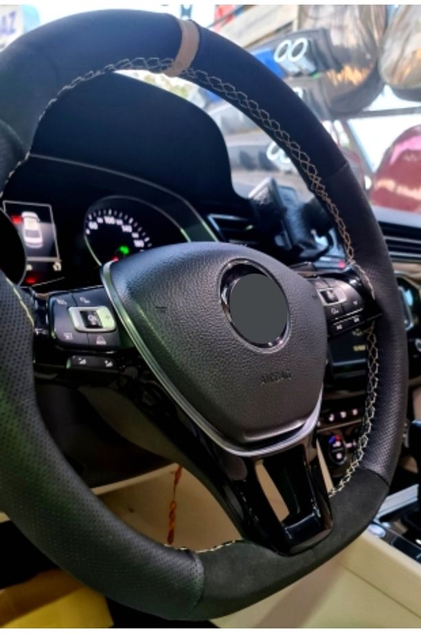 Volkswagen Passat B8 Direksiyon Kılıfı Dikmeli Noktalı-alkantara Bej Yüzüklü - 2
