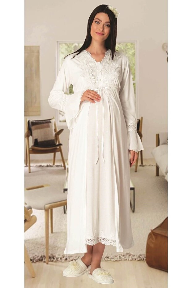 Women's Maternity Nightgown Set with Dressing Gown