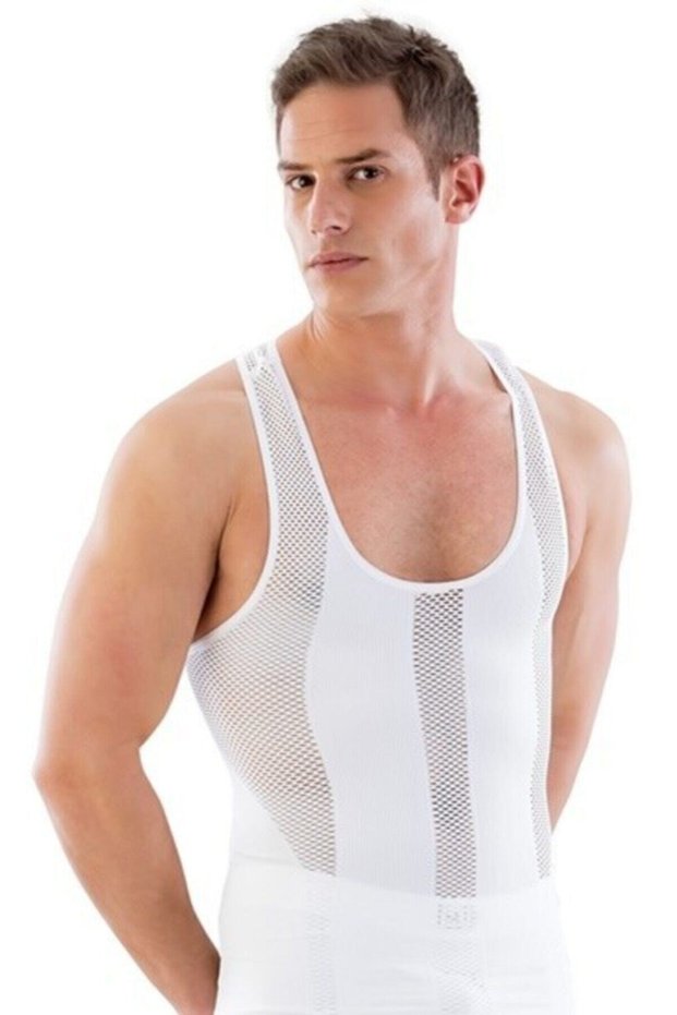 White E1009 Mesh Men's Corset Undershirt