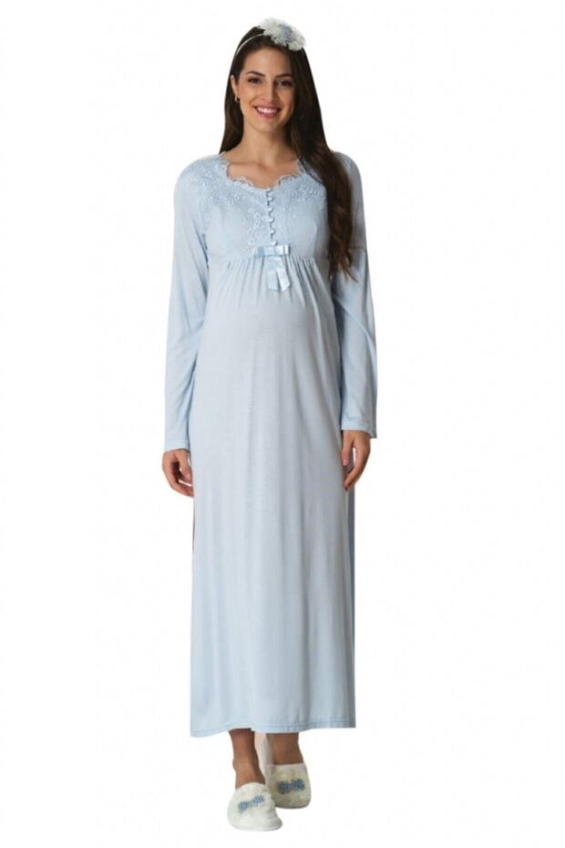 Mecit Blue Lace Detailed Maternity Nightgown 5415