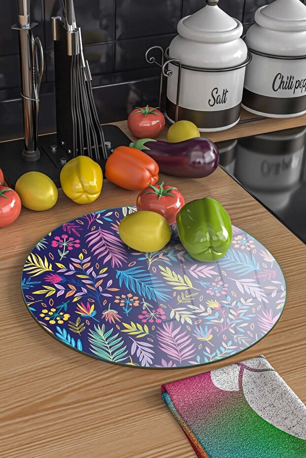 لوح تقطيع زجاجي منقوش بأوراق ملونة مستديرة - 5