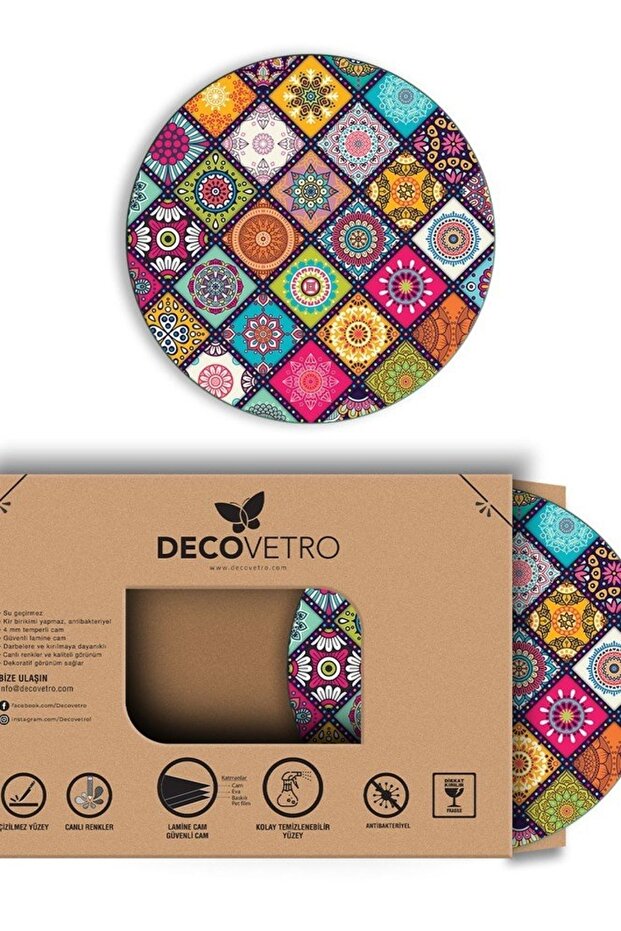 لوح تقطيع زجاجي منقوش بأوراق ملونة مستديرة - 7