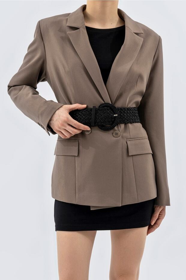 Yüksek Kaliteli Kumaştan Ipek Astarlı Blazer Ceket Vizon - 6