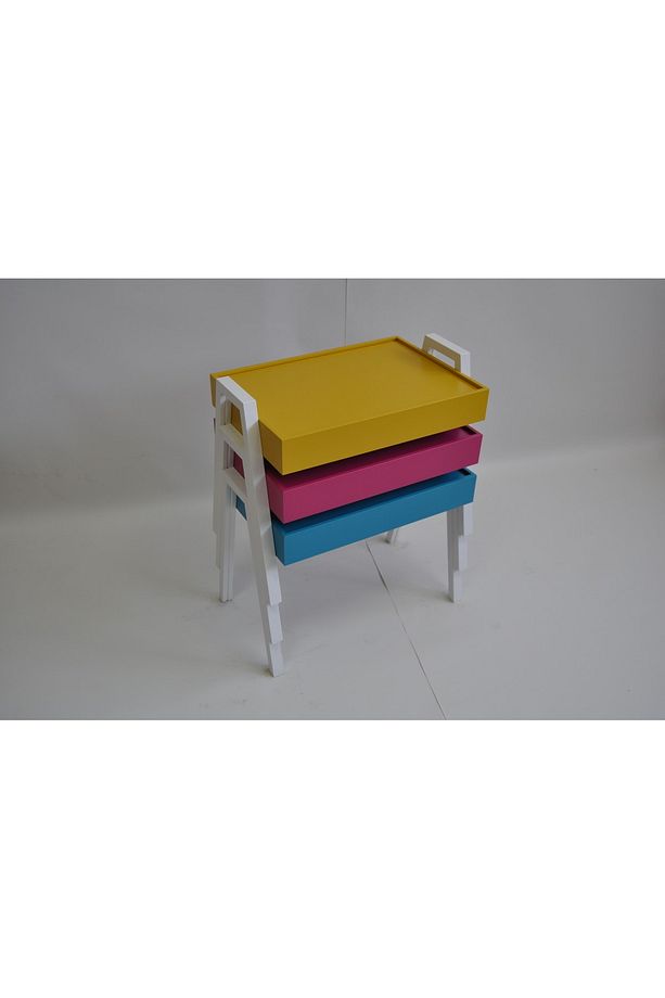 Tepsi Model 3'lü Zigon Sehpa Sarı-mavi-pembe - 1