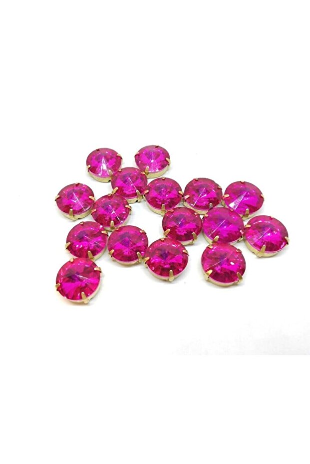 18 Mm Case Planted Round Glass Stone Fuchsia 10 Pieces