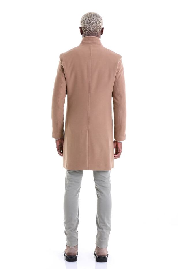 Camel Regular Fit Düz Mono Yaka Palto - 7