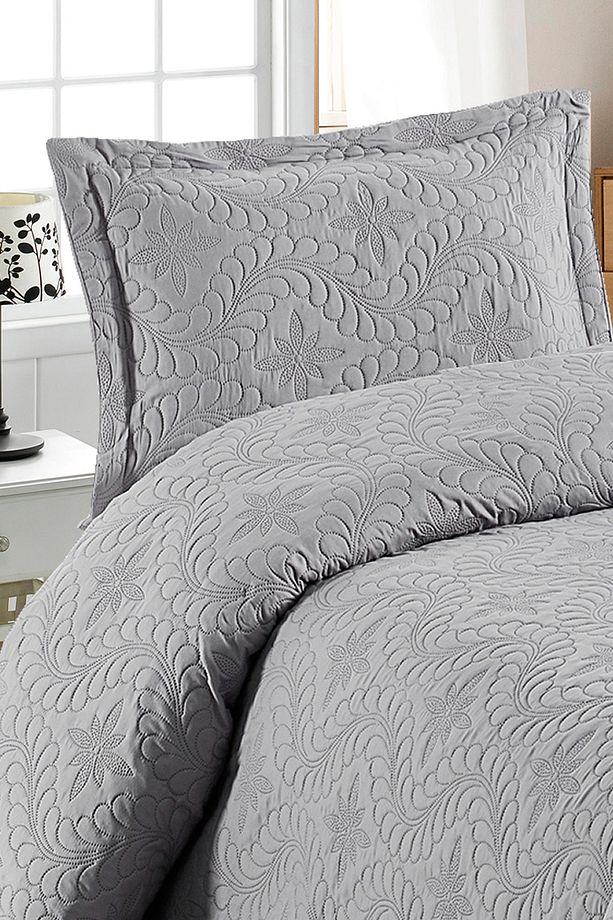 Ivy Gri Tek Kişilik Microfiber Kapitone Yatak Örtüsü - 3