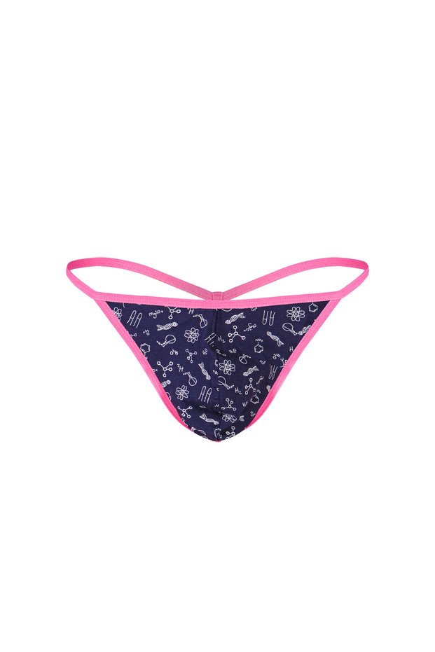 Neon Elastic Patterned Navy Blue Men's Thong
