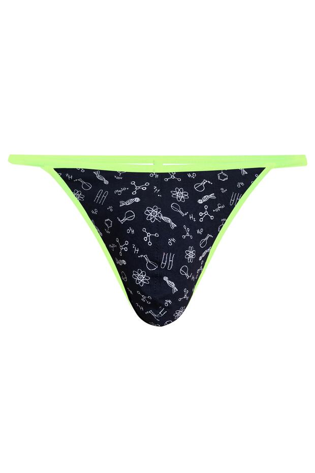Neon Elastic Patterned Navy Blue Men's Thong