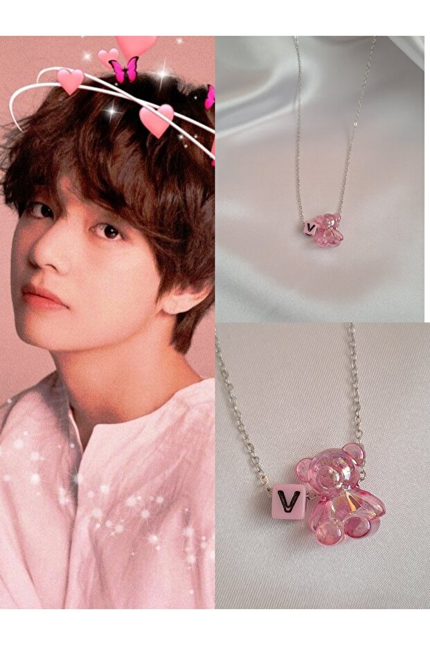 Bts Taehyung قلادة الشتاء الدب الوردي
