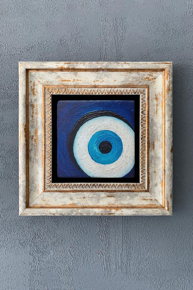Çerçeveli Taş Duvar Dekoru Tablo Nazar Boncuğu 20cm X 20cm - 1