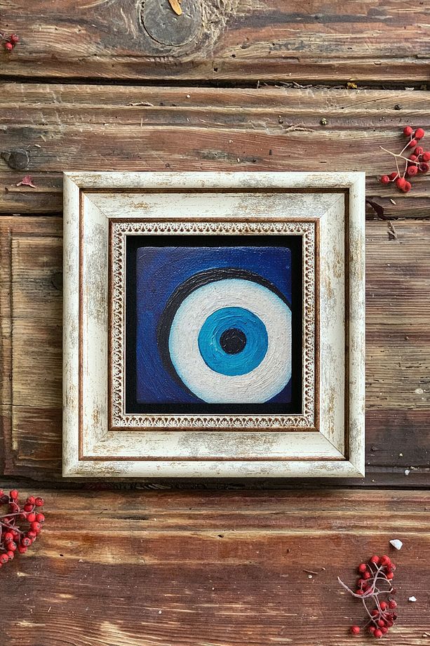 Çerçeveli Taş Duvar Dekoru Tablo Nazar Boncuğu 20cm X 20cm - 2