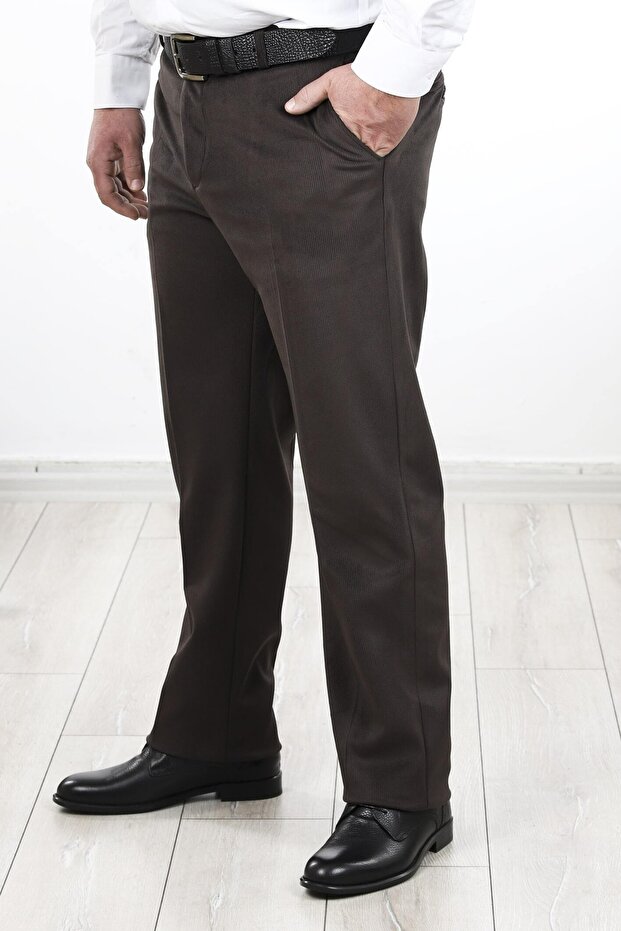 Men's Brown Fleece Inside Side Pocket Classic Cut Velvet Trousers