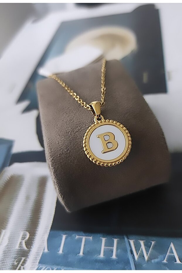 Sedefli Çelik Harf Kolye-b - 2