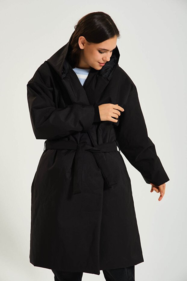 Kapuşonlu, Oversize Puffer Mont - 2