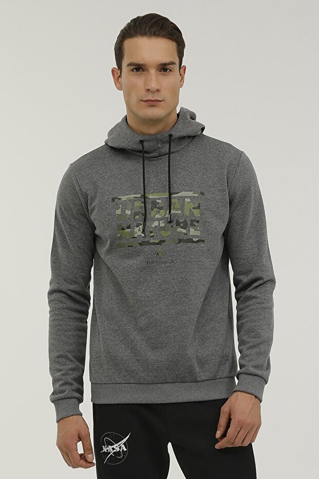 Hooded Slim Fit Gray Men's Sweatshirt 2wsd40052pr