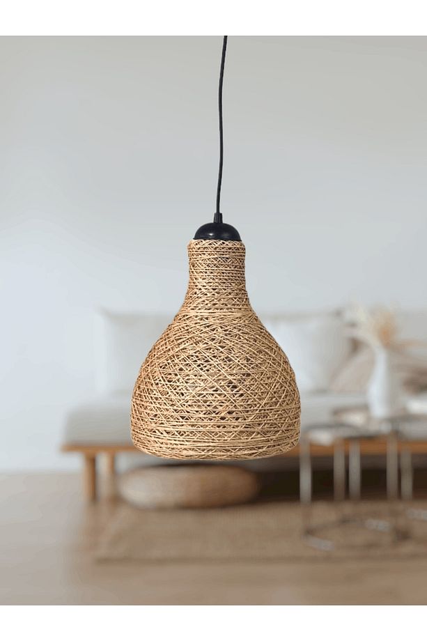 23 Cm X 27 Cm X 87 Rustik Jüt Halatlı Sarkıt Lamba Avize Keten Ip Başlık Küre Top Sarkıt Avize Huni - 1
