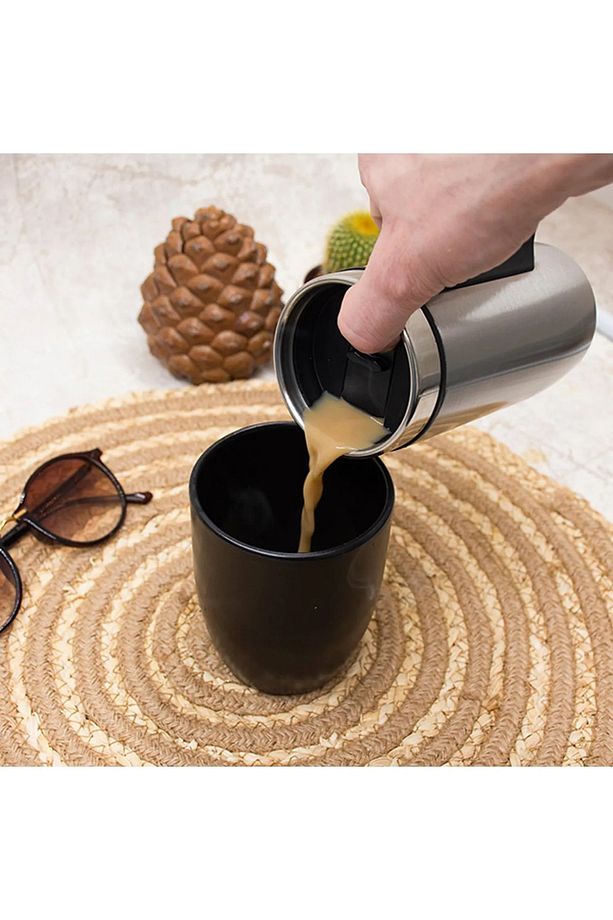 Çift Katlı Kauçuk Taban 280ml Gümüş Gri Kulplu Paslanmaz Çelik Küçük Termos Bardak Kupa Çay Kahve - 5