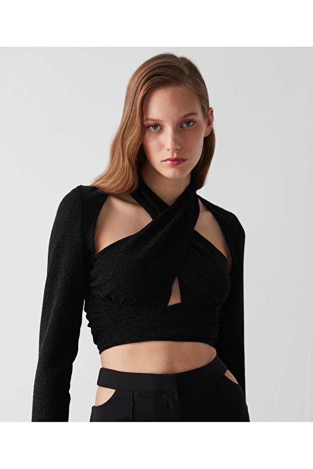 Silberne Crop-Bluse - 2