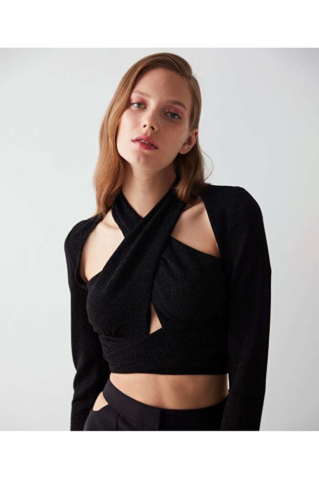 Silberne Crop-Bluse - 3