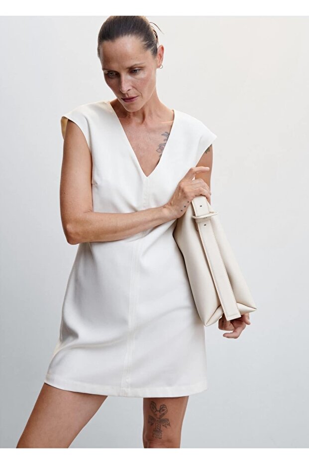 V Yakalı Kısa Elbise - 1