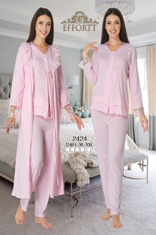 Dvina Effortt Maternity Dressing Gown Pajamas Set Pink - 2424