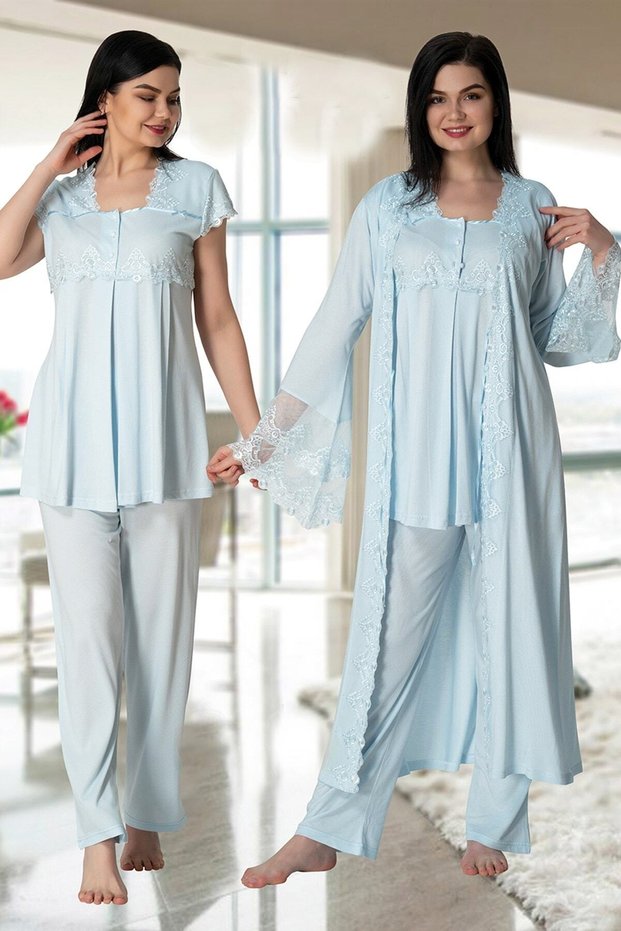 5011 Women's Blue Long Dress Maternity Pajama Set