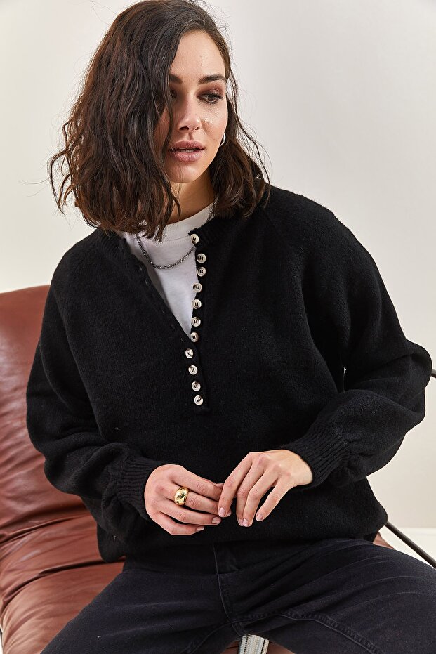 Damen-Strickpullover mit Knopfloch-Rollkragenpullover - 3