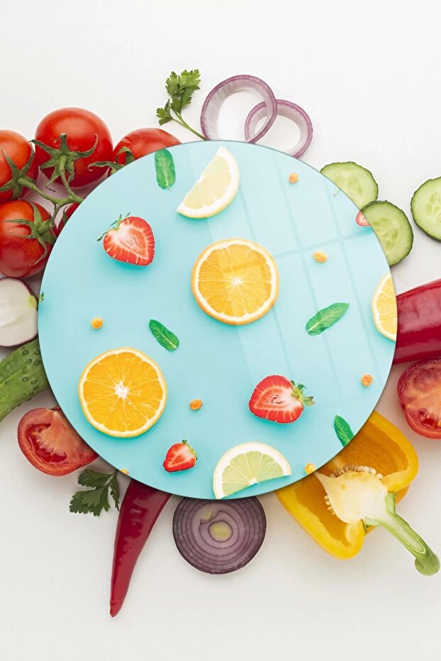 Fruit Patterned Round Glass Cutting Board - 1