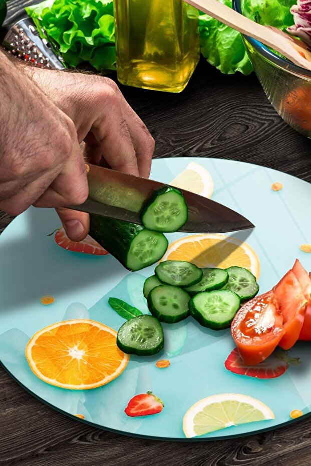 Fruit Patterned Round Glass Cutting Board - 3
