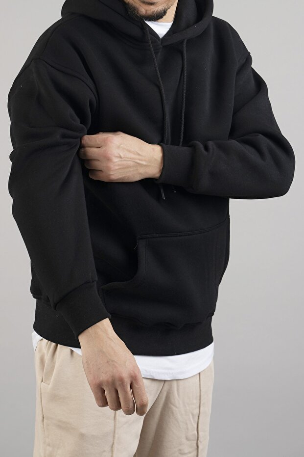 سويت شيرت أسود بغطاء للرأس للرجال - 5