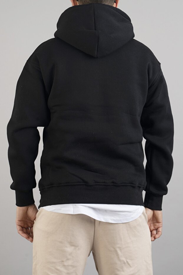 سويت شيرت أسود بغطاء للرأس للرجال - 6