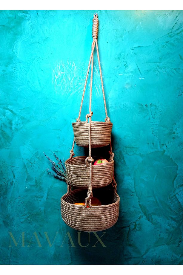 3'lü Jüt Saplı Hasır Duvar Sepeti 80 cm (25 Cm+20 Cm+15 Cm), Duvar Saksısı, Duvar Düzenleyicisi - 3