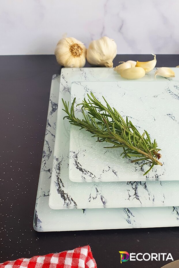 Set of 3 White Marble Look| Glass Cutting Board - Glass Cutting Table