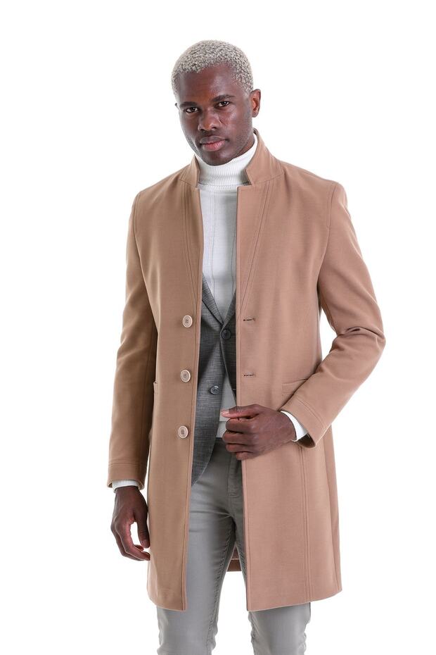 Camel Regular Fit Düz Mono Yaka Palto - 2
