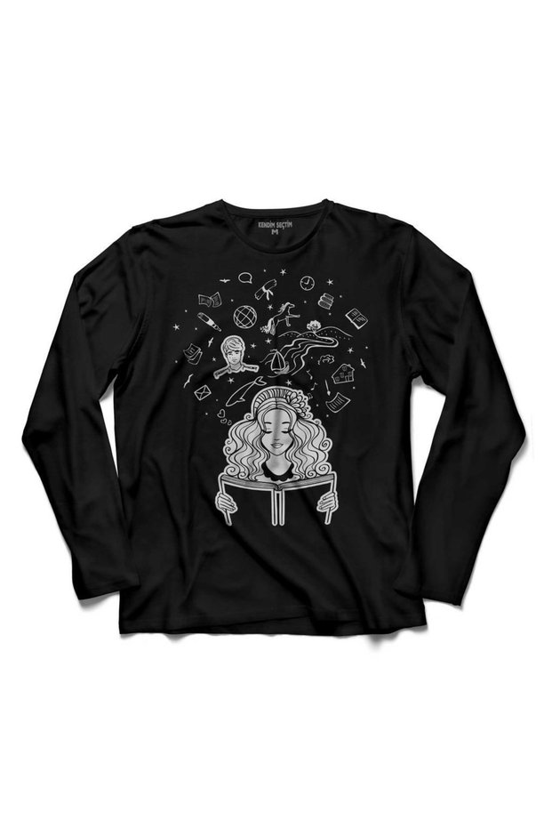 Girl Reading a Book Book Reading Girl Long Sleeve T-Shirt Printed Children's T-shirt